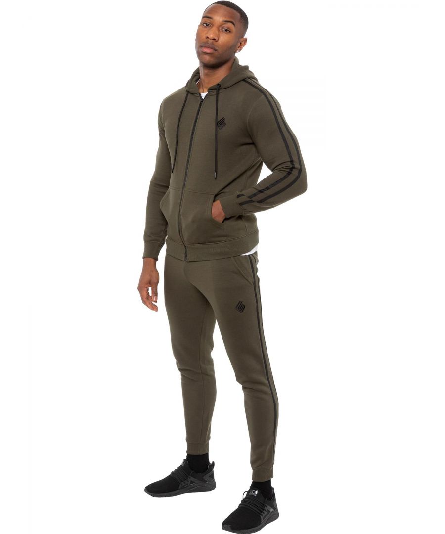 Enzo Mens Tape Hoodie Full Zip Tracksuit. Zip Through Hooded Top. Enzo Embroidery Logo on Chest and Contrast Stripe Design on Sleeves. Hoodie with Drawstring. Ribbed Waist and Cuffs. Kangaroo Pockets. Enzo Mens Casual Designer Striped Tracksuit Joggers. Featuring Classic Contrast Stripes to Sides. 2 Side Pockets. Cotton Blend for Superior Comfort. Adjustable Waist with Drawstrings. Athleisure Perfect for All Gym wear