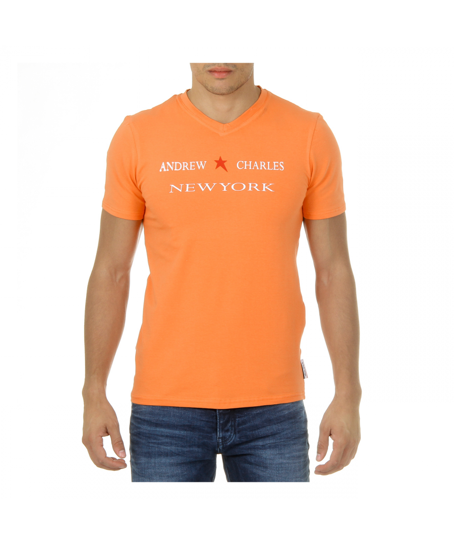 Details: TS101 03 1002 KENAN ORANGE 003 - Color: Orange - Composition: 95% CO + 5% EA - Sleeve: Short Sleeves - Neck: V-Neck - Fit: Slim - Made: TUNISIA - Front Logo