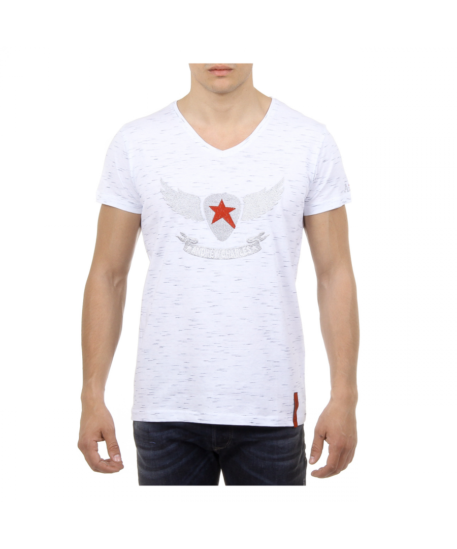 Andrew Charles By Andy Hilfiger Mens T-Shirt Short Sleeves V-Neck White CONNOR - Size Large