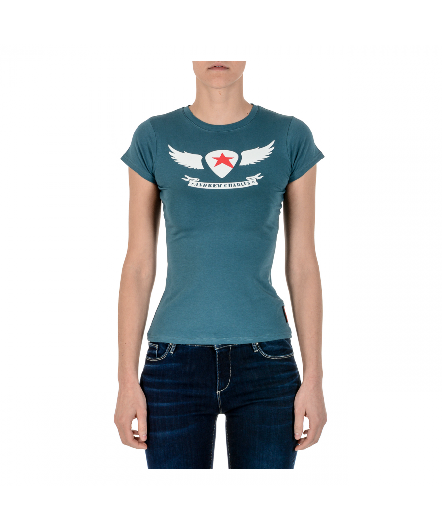 Andrew Charles By Andy Hilfiger Womens T-Shirt Short Sleeves Round Neck Green TARANA - Size Large