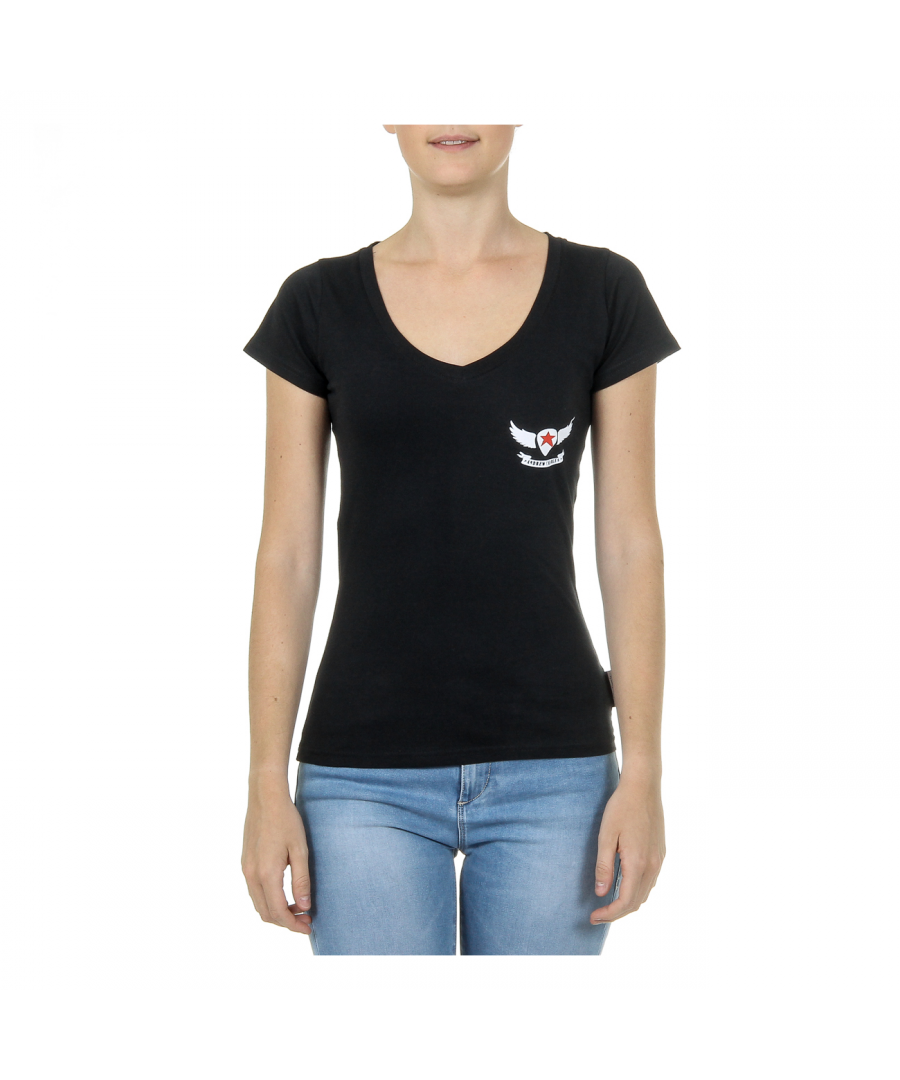 Andrew Charles By Andy Hilfiger Womens T-Shirt Short Sleeves V-Neck Black TAPIWA - Size X-Small