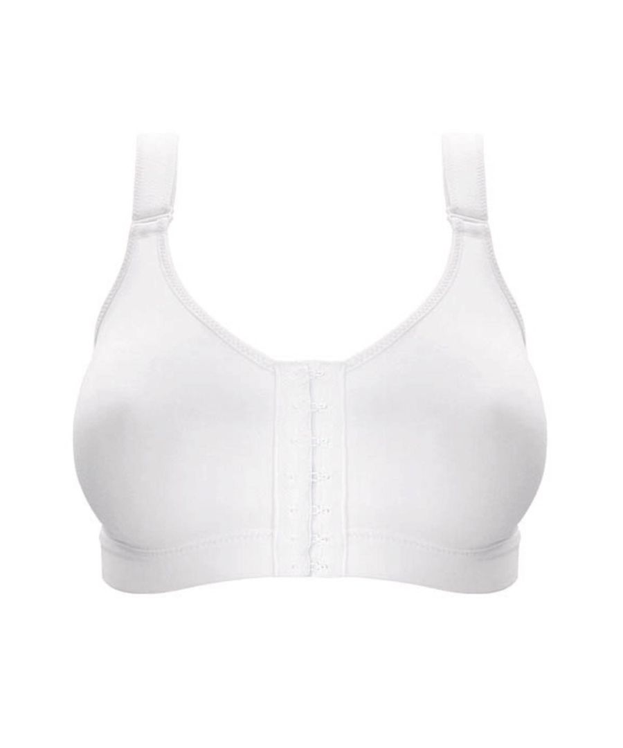 Anita Active,  stay comfortable during your active hours with this front closing sports bra!  Non wired cups consist of highly functional breathable cotton microfiber providing you with maximum comfort.  Pre-shaped cups provide optimum support for many different sports.   Fully adjustable velcro-type straps add extra comfort during every workout.