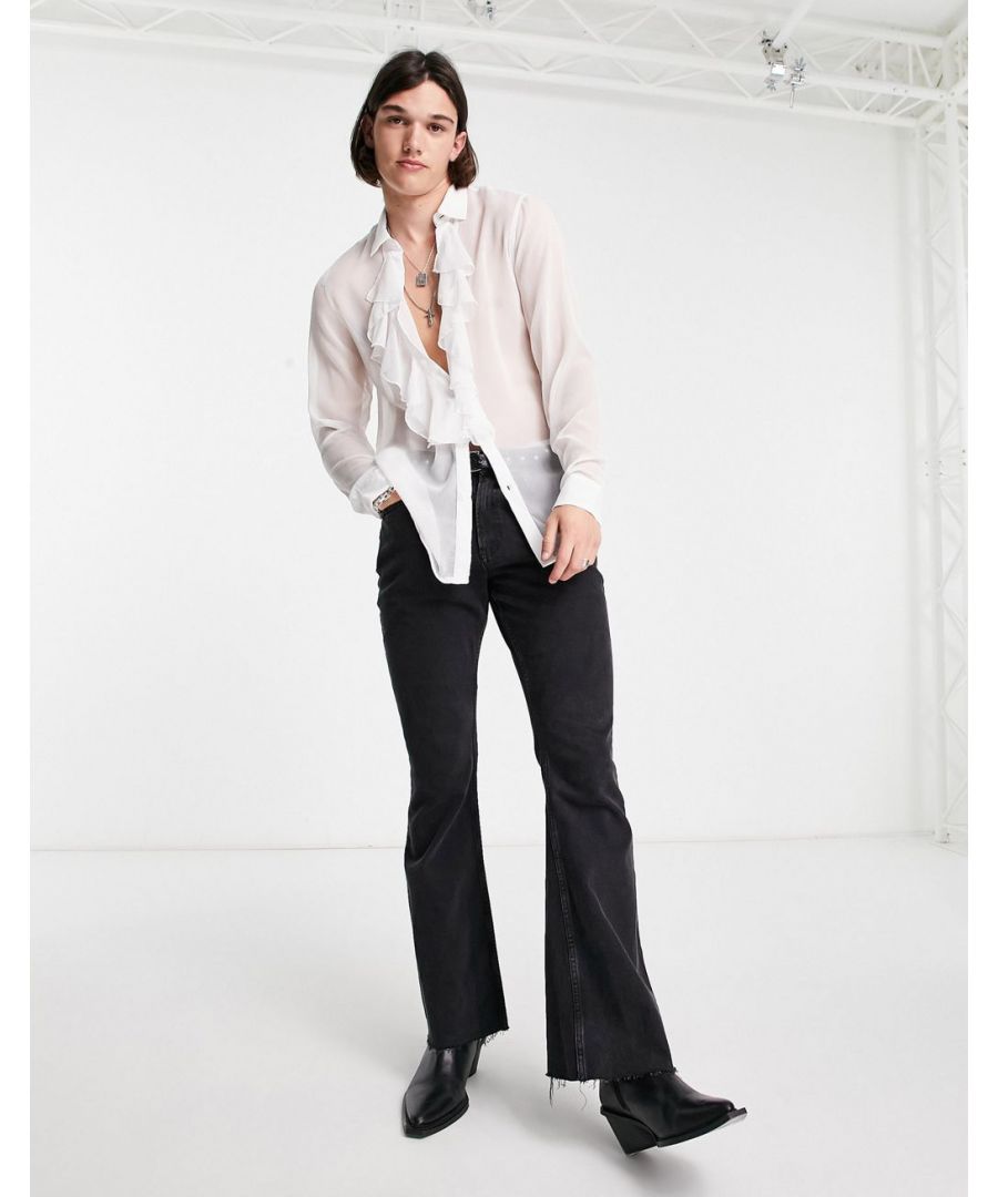 Shirt by ASOS DESIGN Waist-up dressing Spread collar Button placket Ruffle front Regular fit Sold by Asos