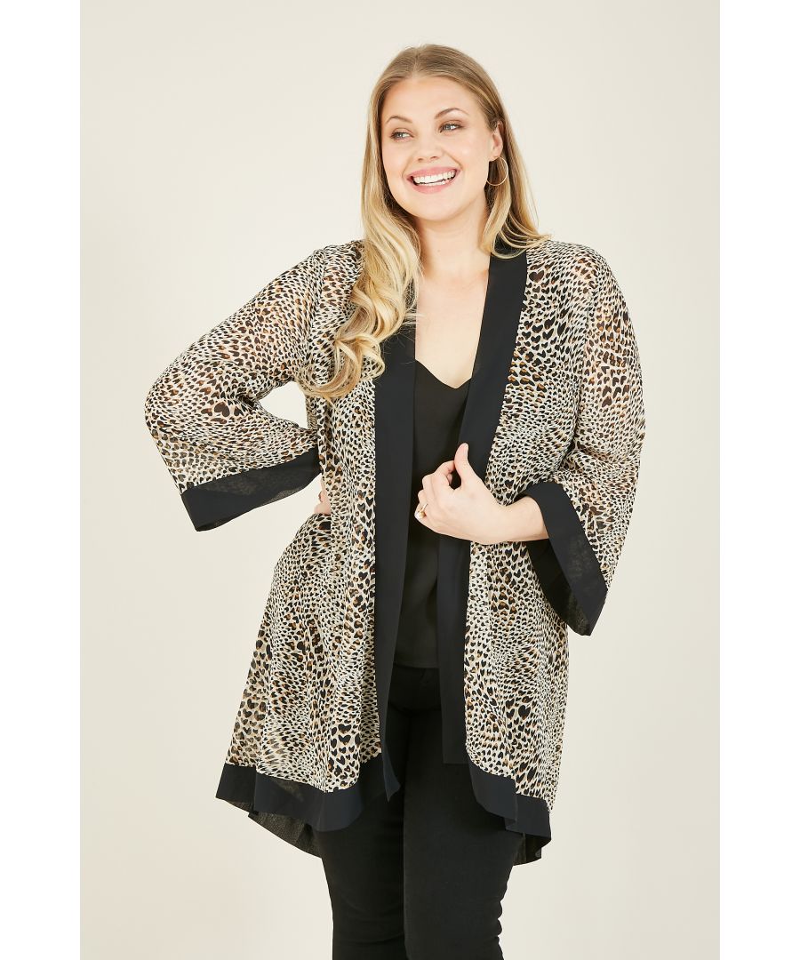 Young, wild and free. This Yumi Animal Printed Plus Size Long Kimono will elevate any outfit. Cut from a classic kimono pattern in an extra long length, this versatile garment will add a flash of magic to any plain ensemble. Pair with barely there heels and transform ordinary daywear into killer evening chic.  100% Polyester Machine Wash At 30 Length is 91.5cm-36inches. 95% Polyester 5% Elastane, Machine, Wash At 30, Length is 143CM