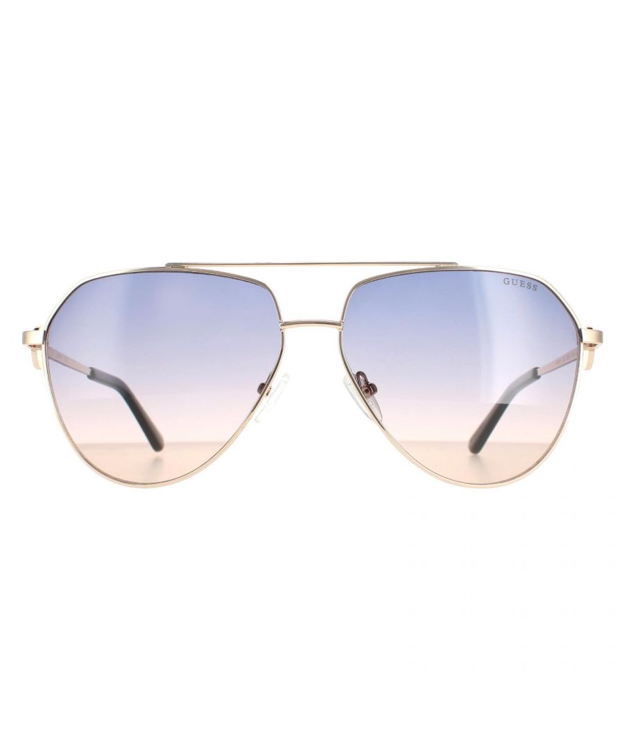 Guess Aviator Womens Gold Blue Gradient GF6140  GF6140 are a stylish modern aviator style for women with a unique temple design design that really sets these awesome sunglasses off.