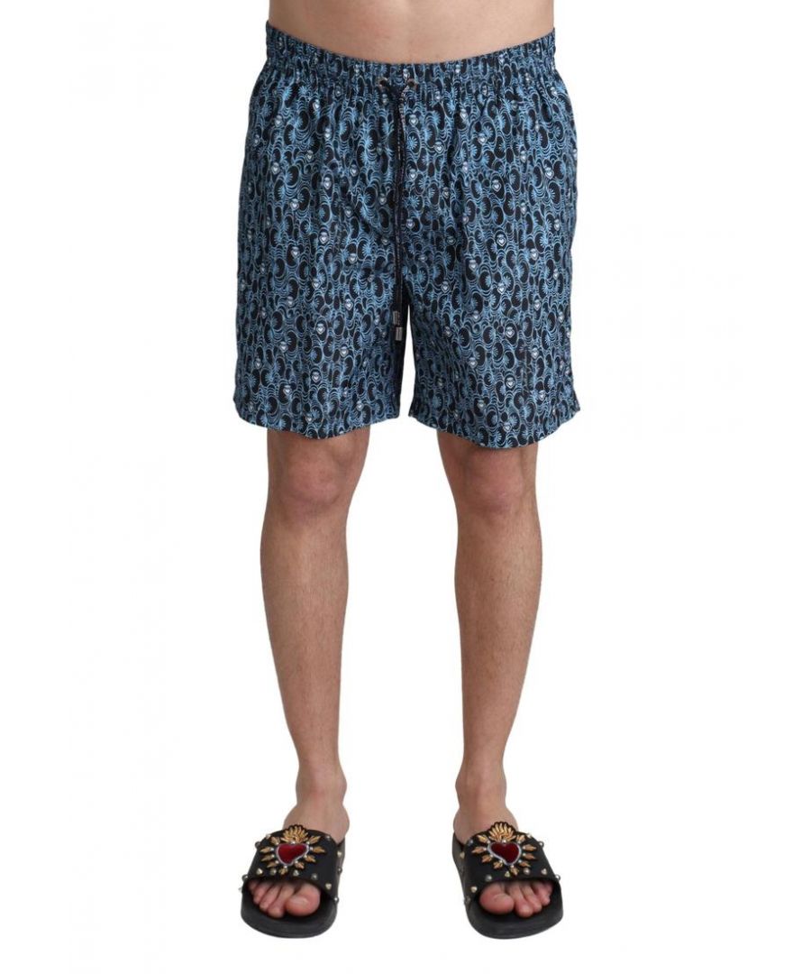 Dolce & Gabbana Mens Blue Patterned Print Beachwear Shorts Swimwear - Size Small