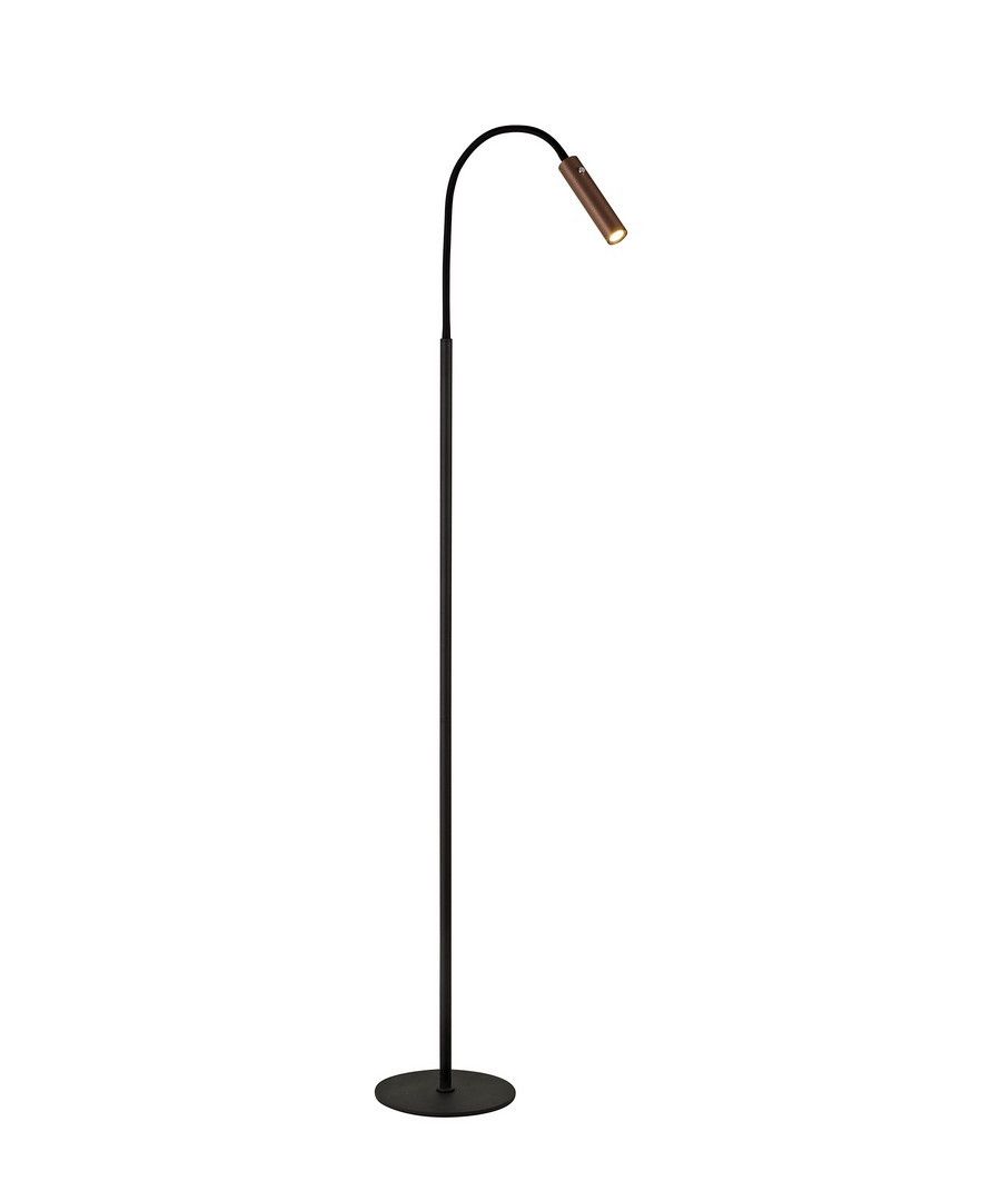 Finish: Black | Shade Finish: Satin Copper | IP Rating: IP20 | Height (cm): 129.0-187.0 | Width (cm): 23.0-75.0 | No. of Lights: 1 | Lamp Type: Integral LED | Kelvin: 3000K Warm White | Lumens: 436lm | Switched: Yes - Touch Dimmer | Dimmable: No | Wattage (max): 7W