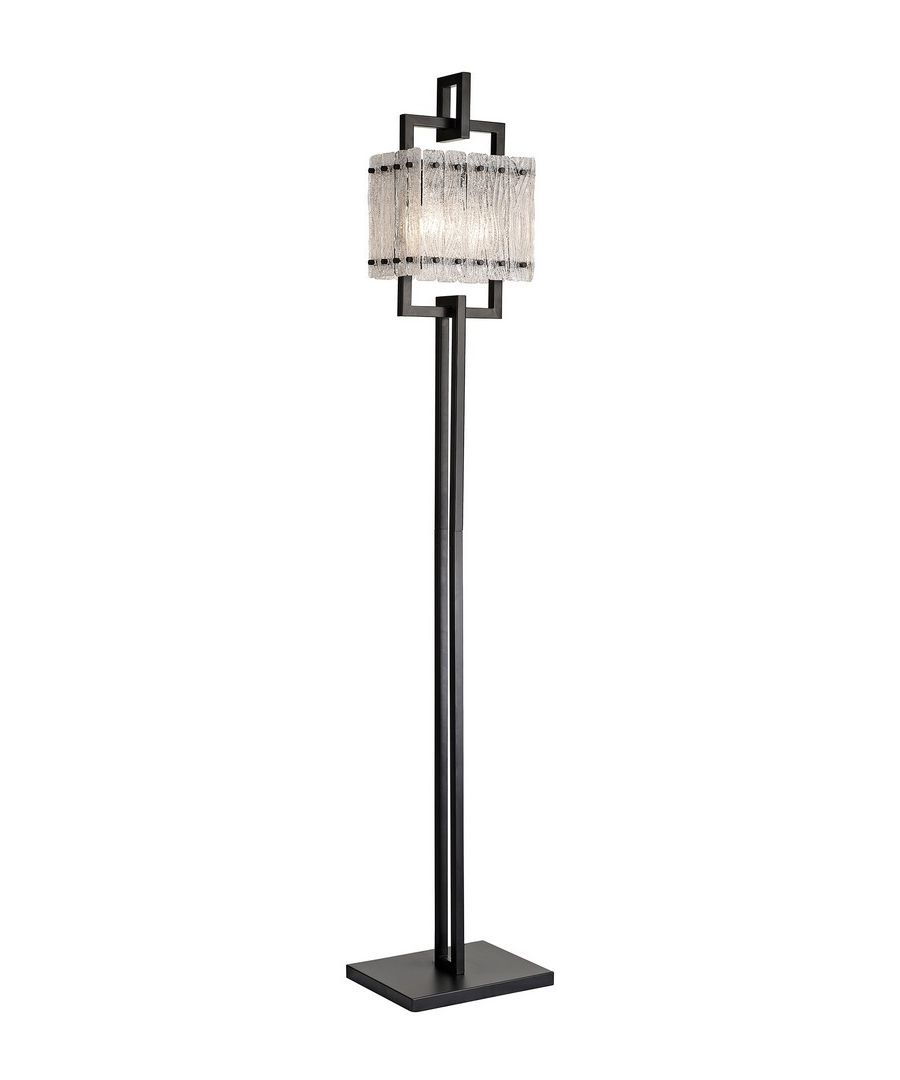 Image for Floor Lamp, 2 Light E27, Matt Black, Crystal Sand Glass