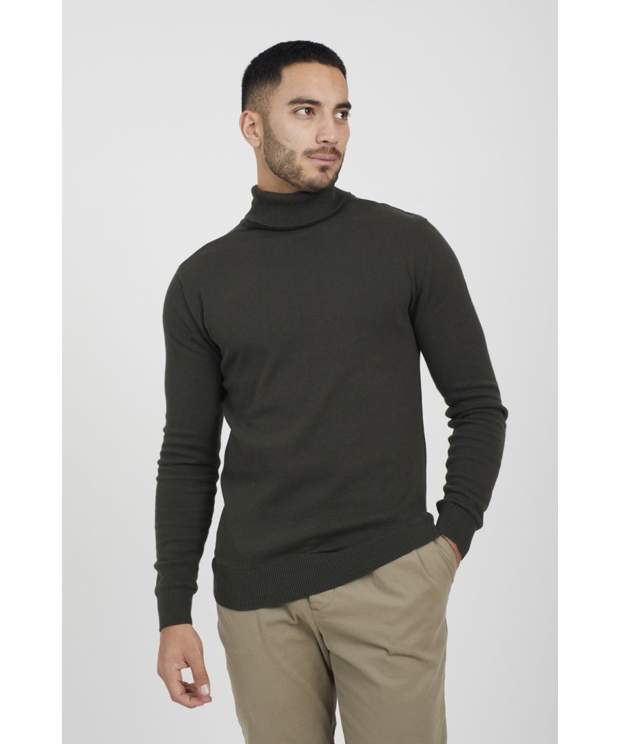 Brave Soul Mens Khaki 'Hume' Roll Neck Jumper - Size X-Large