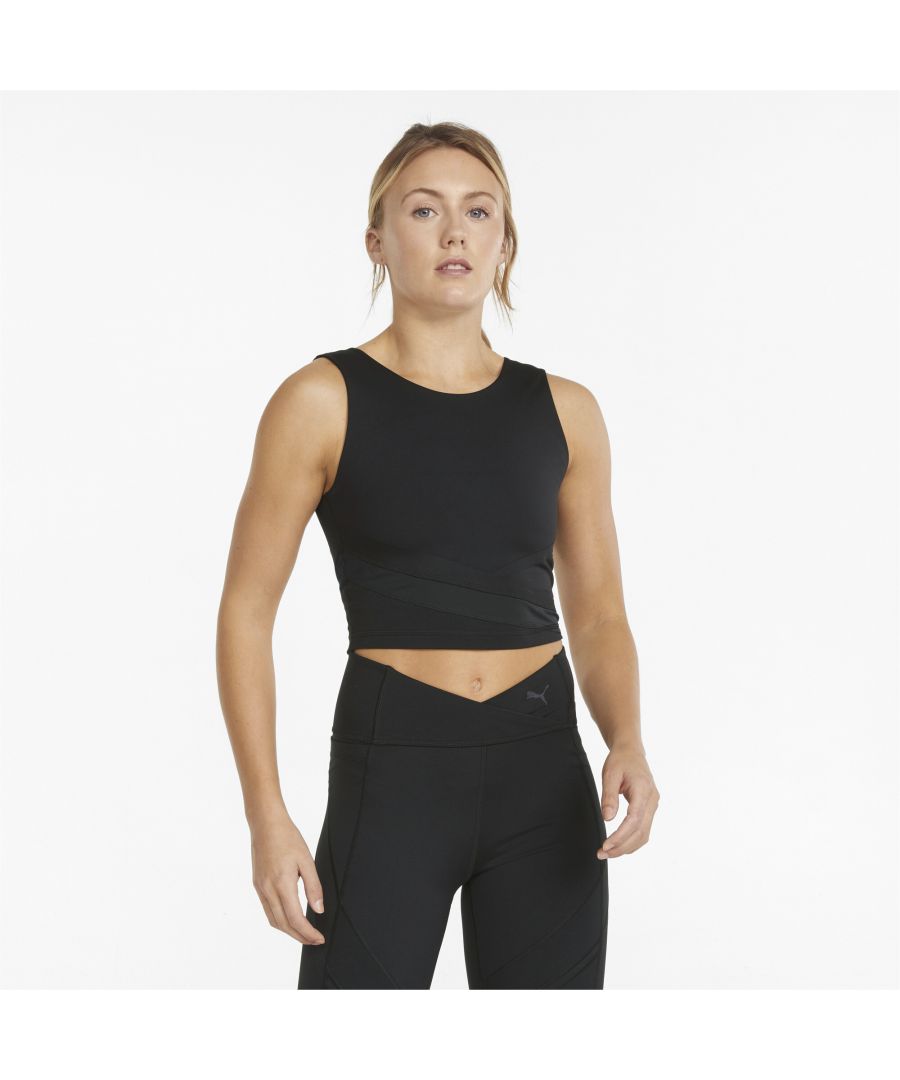 PRODUCT STORY. Train smart and hard with modern sporting essentials equipped with the latest in our innovative athletic technology. Our EVERSCULPT Fitted Training Tank features figure-flattering design lines enhanced with an ultra form warp knit fabric, plus the latest in PUMA's Shape Tape, EVERSCULPT and dryCELL technologies to deliver an unrivalled workout experience.FEATURES & BENEFITS.dryCELL: PUMA's designation for moisture-wicking properties that help keep you dry and comfortable.EVERSCULPT: PUMA's designation for shape enhancing activewear with compressive sculpting fabric for unrestricted motion.miDori®: Made with the bio-based finishing treatment miDori® bioWick. DETAILS.Tight fit.Crew neck with sleeveless construction.Figure-flattering design lines.Shape Tape technology.UltraForm warp knitted fabric.PUMA Cat Logo at back.