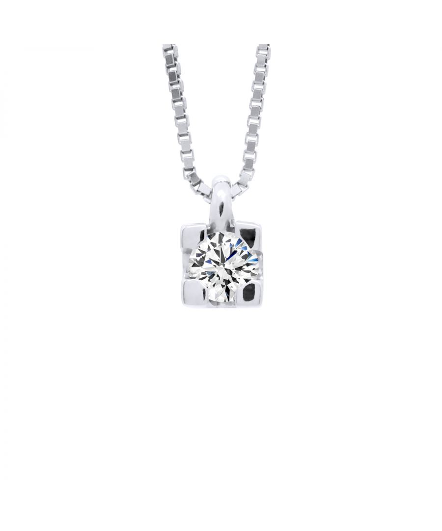Necklace Solitaire - Diamonds 0,07 Cts - set 4 claw - White Gold 750 (18 Carats) - Venetian Style chain - Length 42 cm, 16,5 in - Our jewellery is made in France and will be delivered in a gift box accompanied by a Certificate of Authenticity and International Warranty