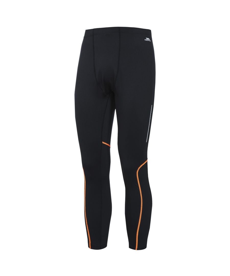 Full length leggings. Inner drawcord at waist. 1 zip pocket at back waist. Ankle zips. Contrast stitching. Reflective prints and logos. Wicking. Quick dry. 92% polyester, 8% elastane. Trespass Mens Waist Sizing (approx): S - 32in/81cm, M - 34in/86cm, L - 36in/91.5cm, XL - 38in/96.5cm, XXL - 40in/101.5cm, 3XL - 42in/106.5cm.
