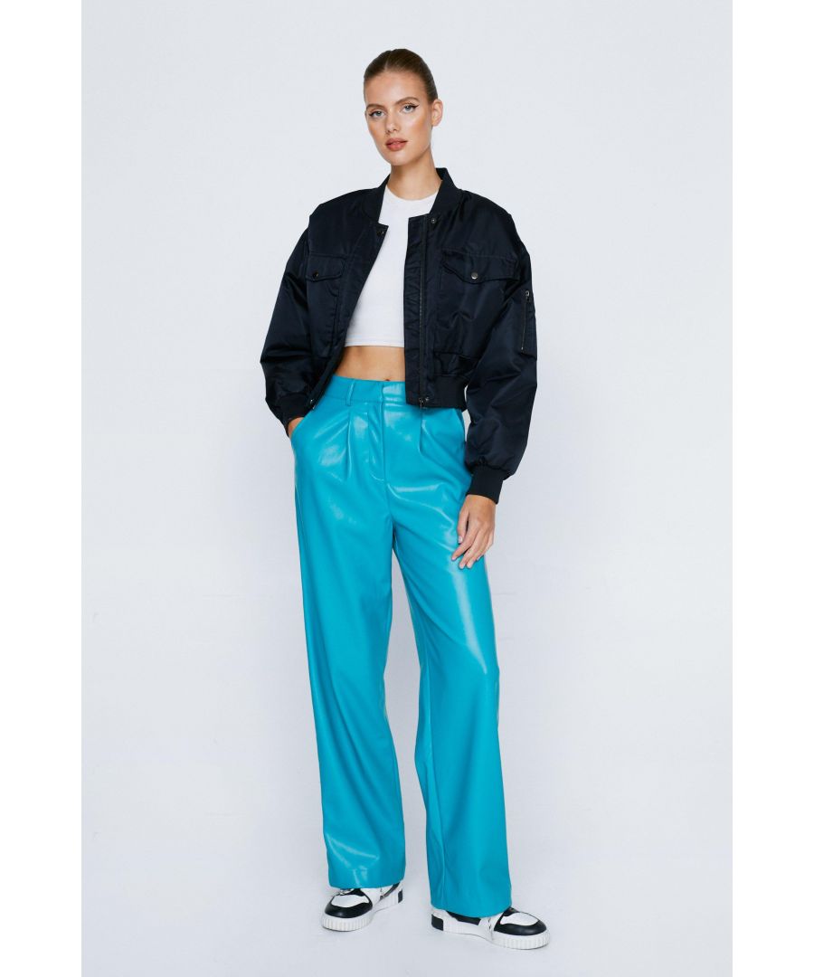 NastyGal Womens Faux Leather Straight Leg Trousers - Turquoise - Size 6 Regular