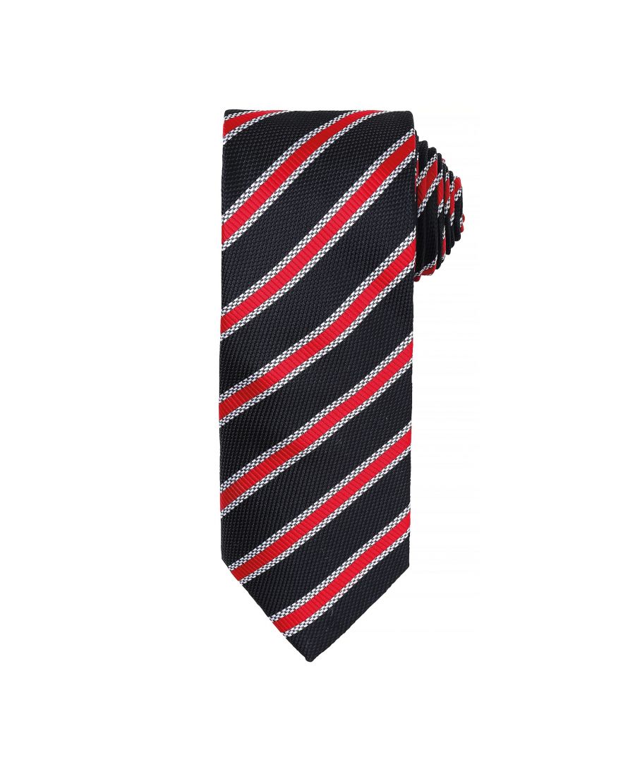 Premier Mens Waffle Stripe Formal Business Tie (Black/Red) - One Size