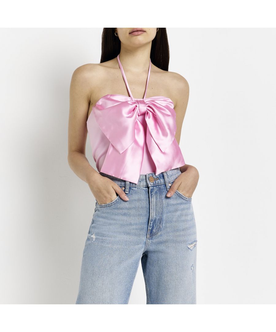 > Brand: River Island> Department: Women> Material Composition: 96% Polyester 4% Elastane> Material: Polyester> Type: Tank> Style: Cropped> Size Type: Regular> Fit: Regular> Pattern: Solid> Occasion: Casual> Season: SS22> Neckline: Halter> Sleeve Length: Sleeveless