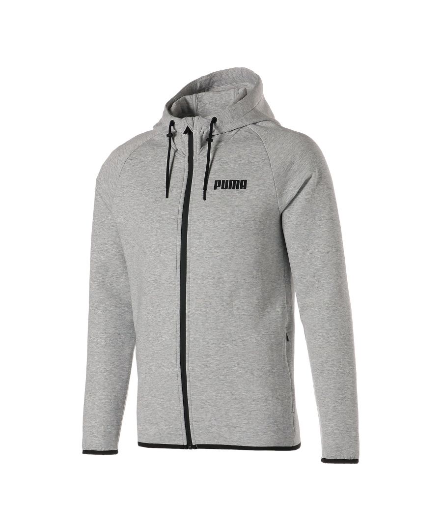 PRODUCT STORY Perfect for relaxing at home or heading out, the SPACER Full-Zip Hoodie will keep you dry and fresh, thanks to its moisture-wicking material. DETAILS Regular fit. Hooded neck. Full-zip closure. PUMA branding details. Signature PUMA design elements.