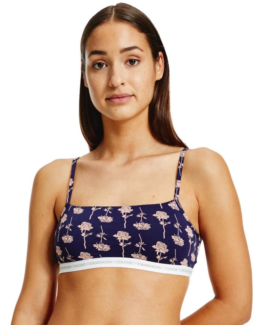 The CK One Cotton collection boasts premium lingerie and loungewear with a recognisably Calvin Klein athleisure look. This convenient pack of two unlined bralettes are comfortable and perfect for everyday wear. The iconic branded underband adds a designer touch to the classic minimal style. A non-wired and non-padded design offers a comfortable fit that is ideal for all-day or lounging. Matching lingerie is available from the CK One Cotton range by Calvin Klein.\n\nIconic Calvin Klein underband\nSporty square neckline\nPull-on design\nNon-wired and non-padded\nAdjustable straps\nCountry of origin: Sri Lanka\nComposition: 55% Cotton | 37% Modal | 8% Elastane\n\nListed in UK sizes