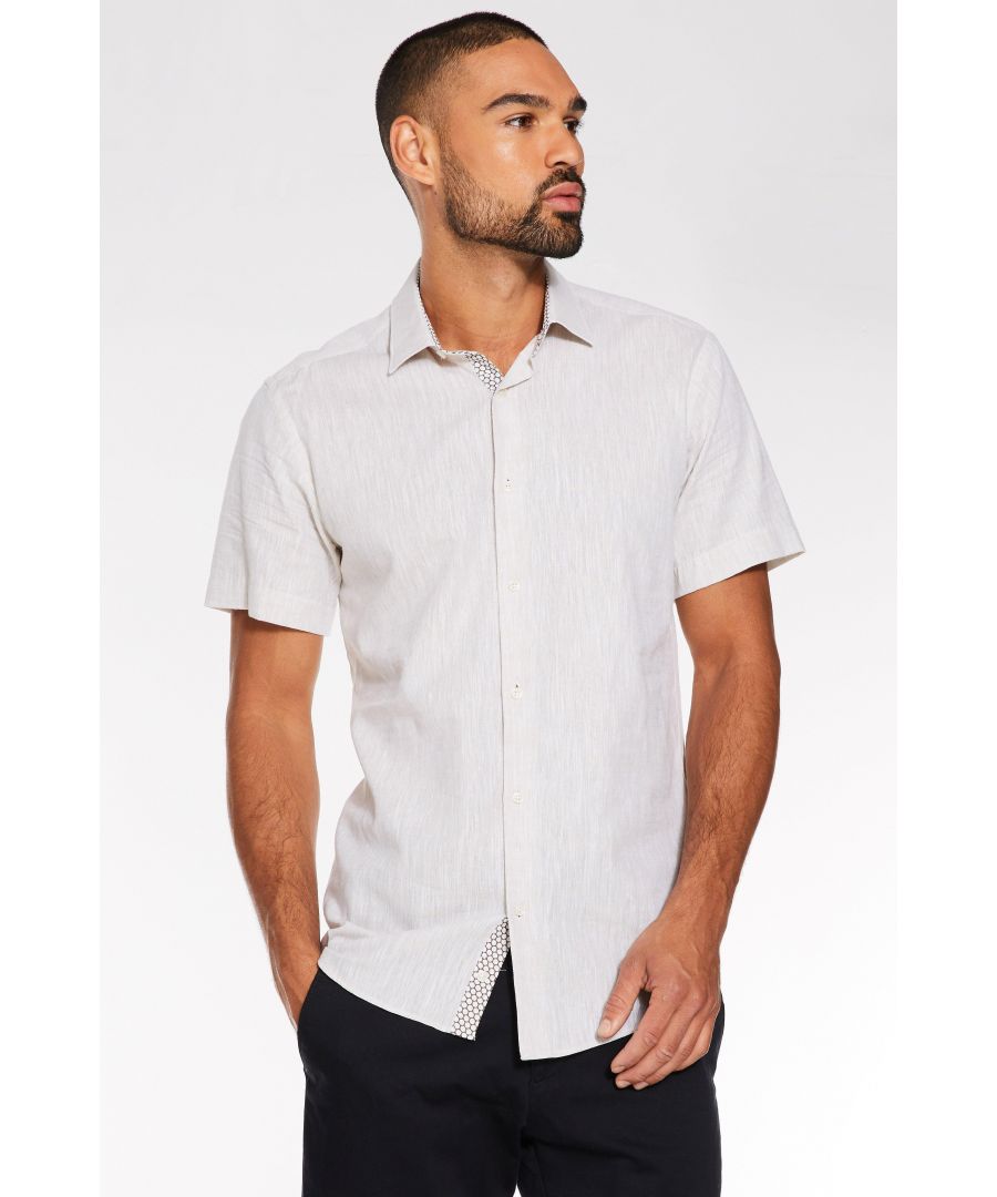 Image for Plain Short Sleeve Linen Shirt in Stone