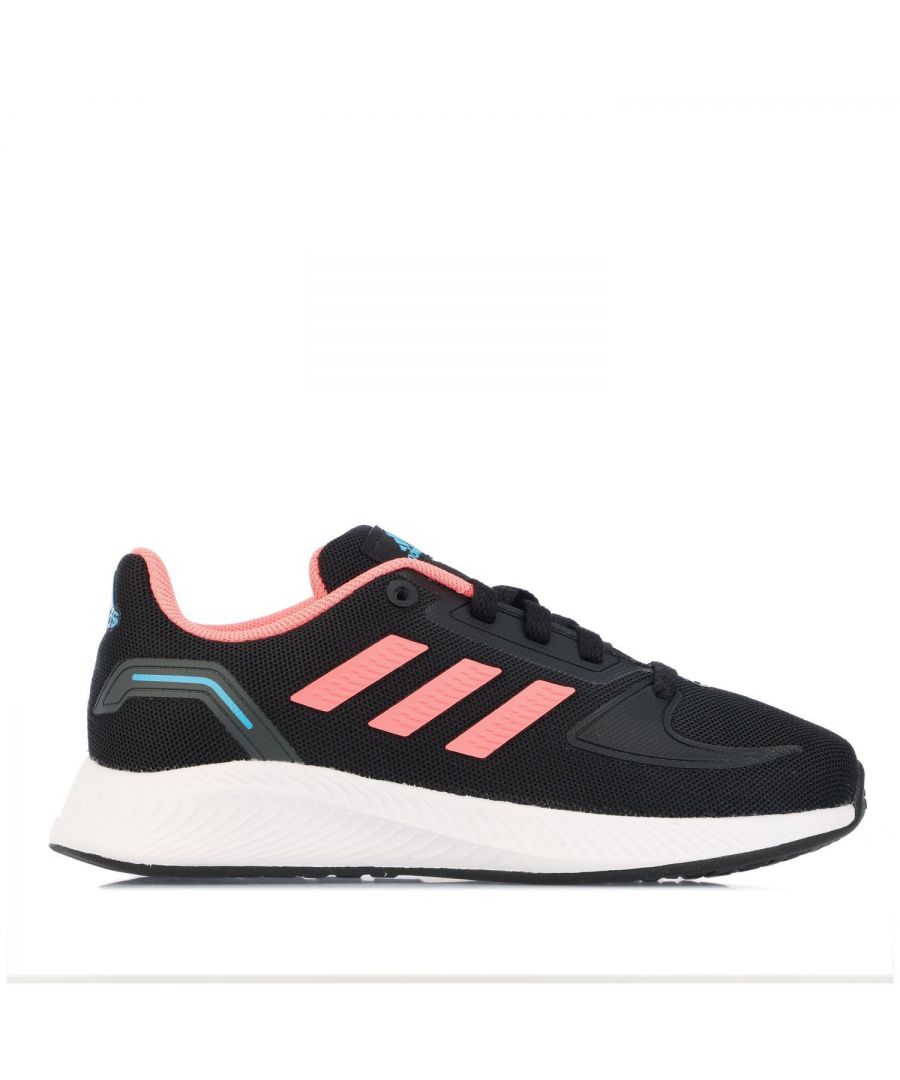Childrens adidas Runfalcon 2.0 Trainers in black.- Textile upper.- Lace closure.- Regular fit.- adidas logo on the tongue and heel.- Padded ankle collar. - Lightweight feel.- Cushioning midsole.- Rubber outsole.- Ref.: GX3537C