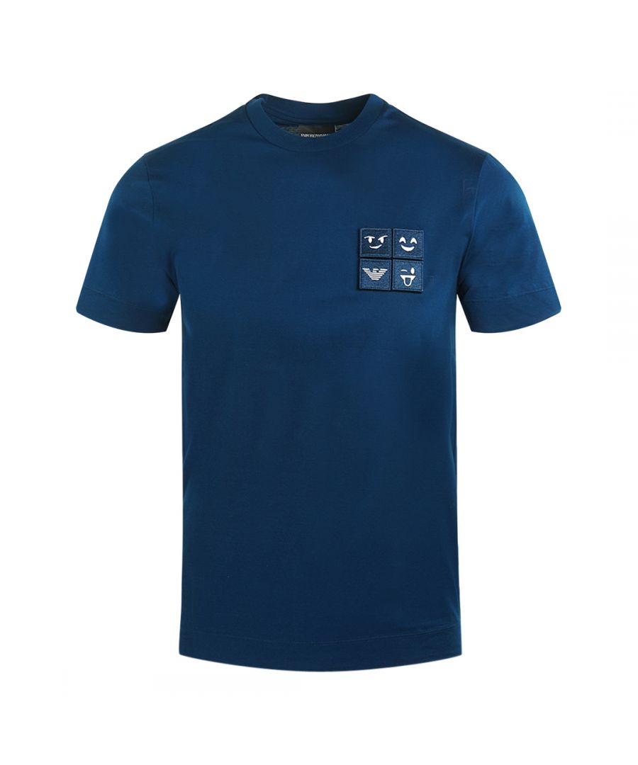 Blauw T-shirt van Emporio Armani met opgenaaid badge-logo