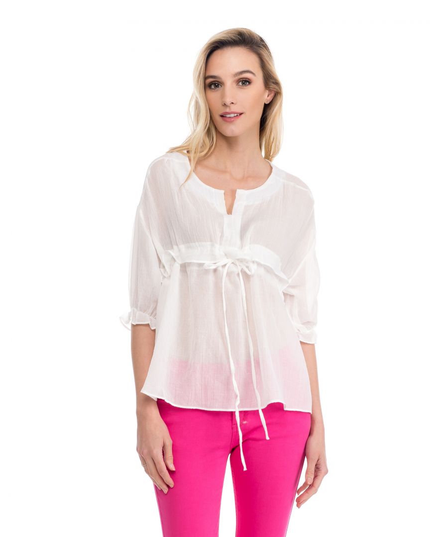 Adjustable top with elastic french sleeve and V neck