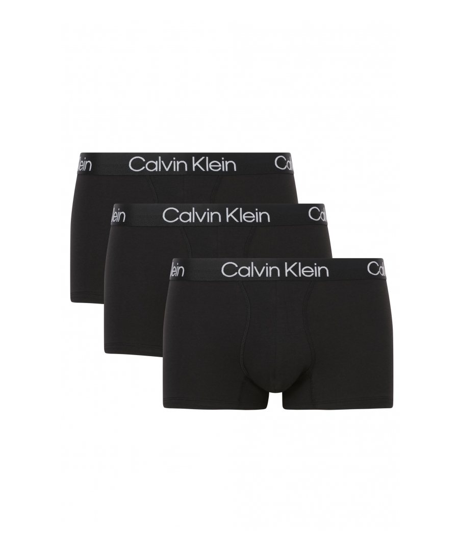 Calvin Klein 3 Pack Men's Boxer Briefs. Contemporary and sustainable this minimal design features a medium rise waist. Made with recycled fibres and a soft cotton blend fabric with enough stretch to ensure a superior fit. Completed with the iconic logo waistband in a modern matte and shine finish.