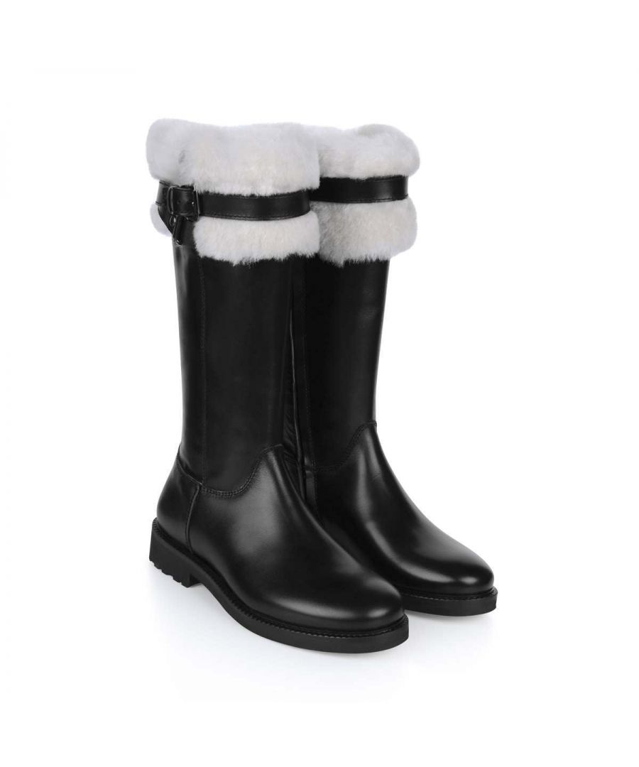 Gallucci Girls Black Leather Boots with Fur