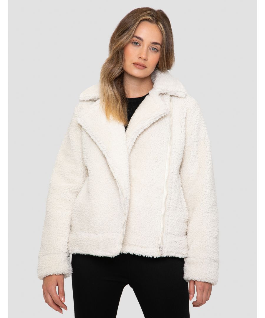 cream borg biker jacket