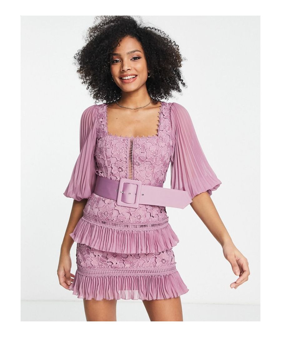 Mini dress by ASOS DESIGN Most grammable Square neck Puff sleeves Belted waist Ladder-stitch inserts Zip-back fastening Regular fit Sold by Asos