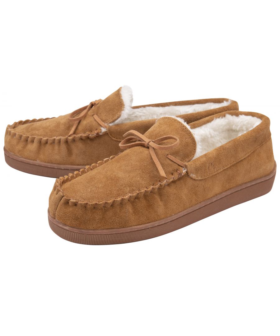 Image for DUNLOP - Men's Real Suede Leather Fleece Lined Moccasin Slippers (7, Dark Brown)