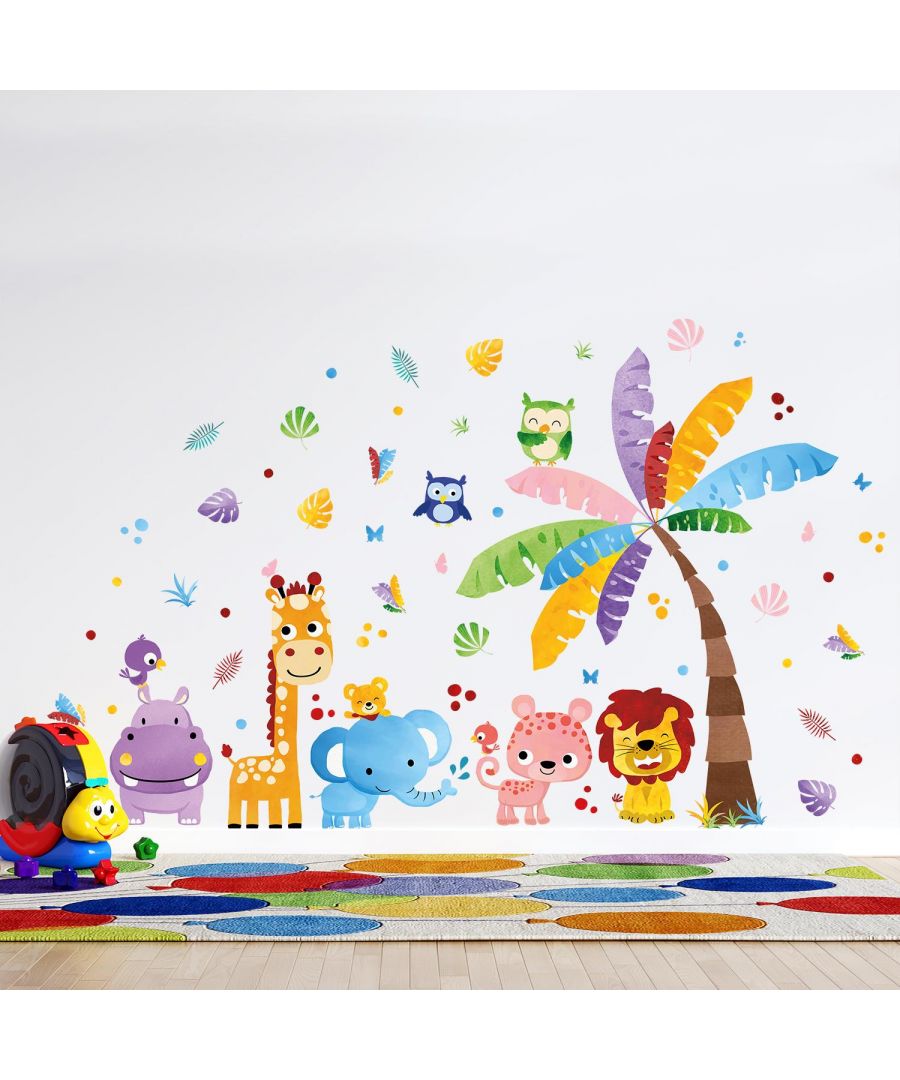 Image for Colourful Jungle With Happy Animals, wall decal kids room 191 cm x 110 cm 70 pcs