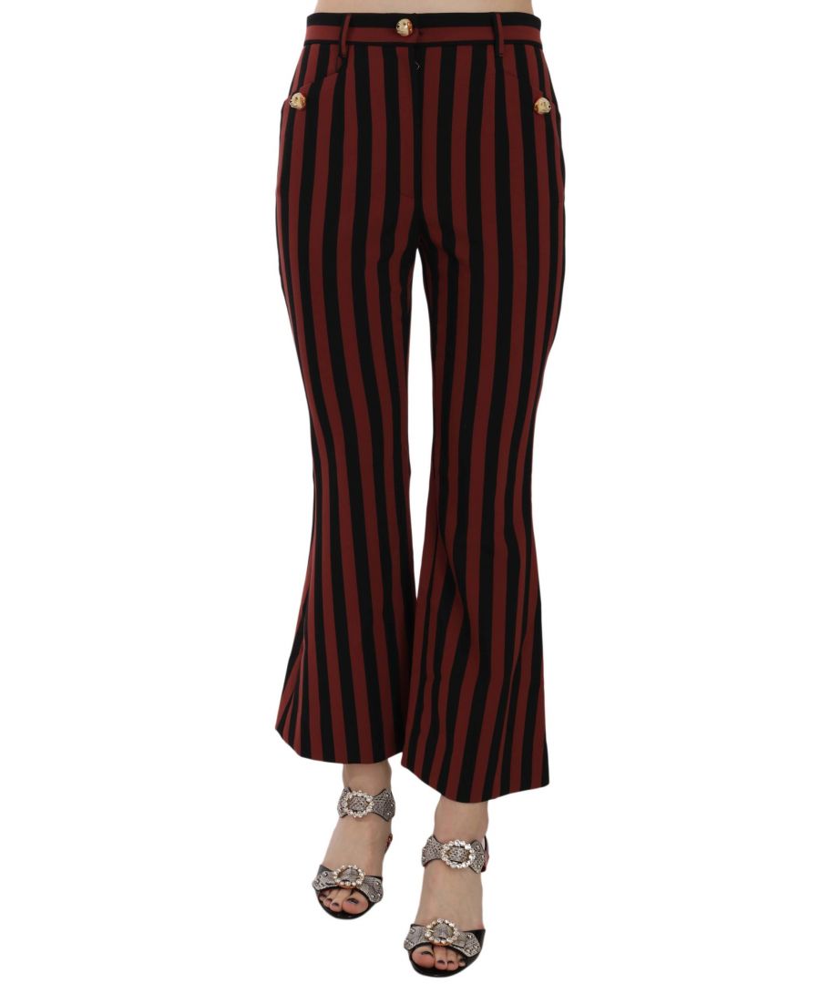 Dolce & Gabbana Gorgeous gloednieuw met tags, 100% Authentic Dolce & Gabbana Pants Black Amaranth Stripe Cropped Flared Materiaal: 68% Polyester 28% Rayon 4% Elastane Kleur: Zwart & Rood Fly: Ritssluiting Logo details Made in Italy
