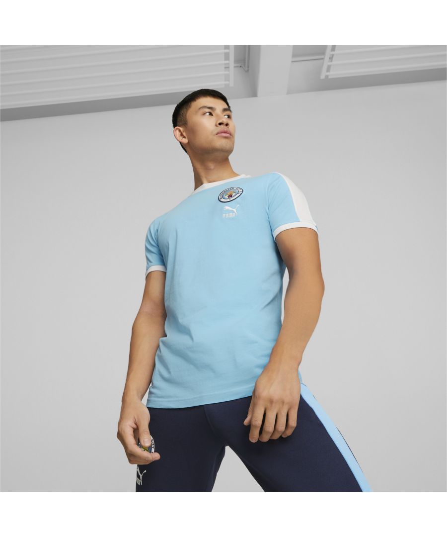 PRODUCT STORY Show your support for history and traditions at Man City in this retro-inspired ftblHeritage tee. Announce you're a proud Cityzen wherever you go. DETAILS Embroidered PUMA logo on the upper left chest Embroidered official Manchester City F.C. logo on the upper left chest Regular fit