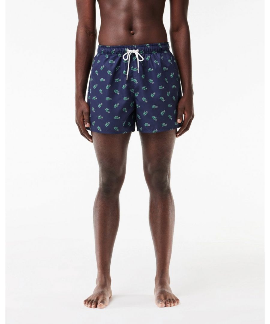 Lacoste Mens Crocodile Print Swimming Shorts - Navy - Size X-Large