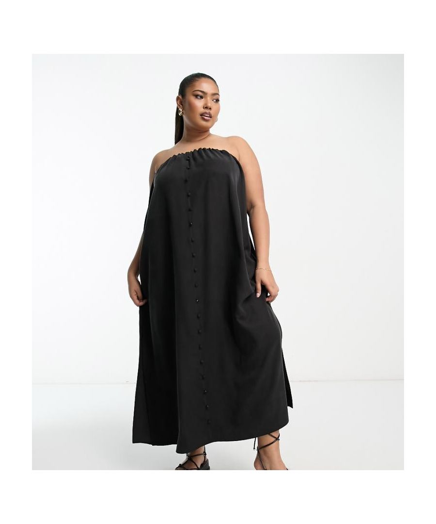 Asos Curve Womens Design Multiway Button Through Midi Smock Cami Dress In Black - Size 18 Uk