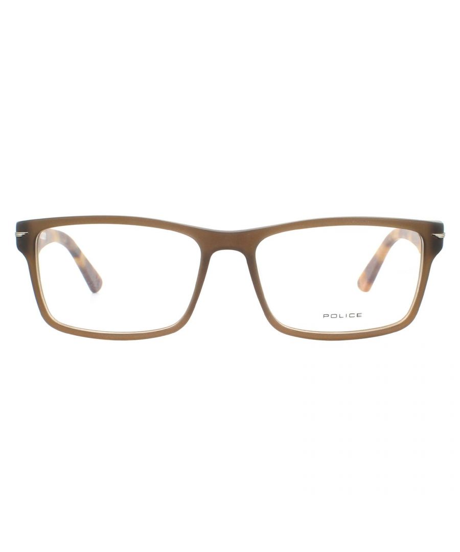Police Glasses Frames Blackbird 3 VPL391 6W8M Matte Transparent Havana Men  are a high quality acetate frame with winged temples and classic rectangular silhouette.
