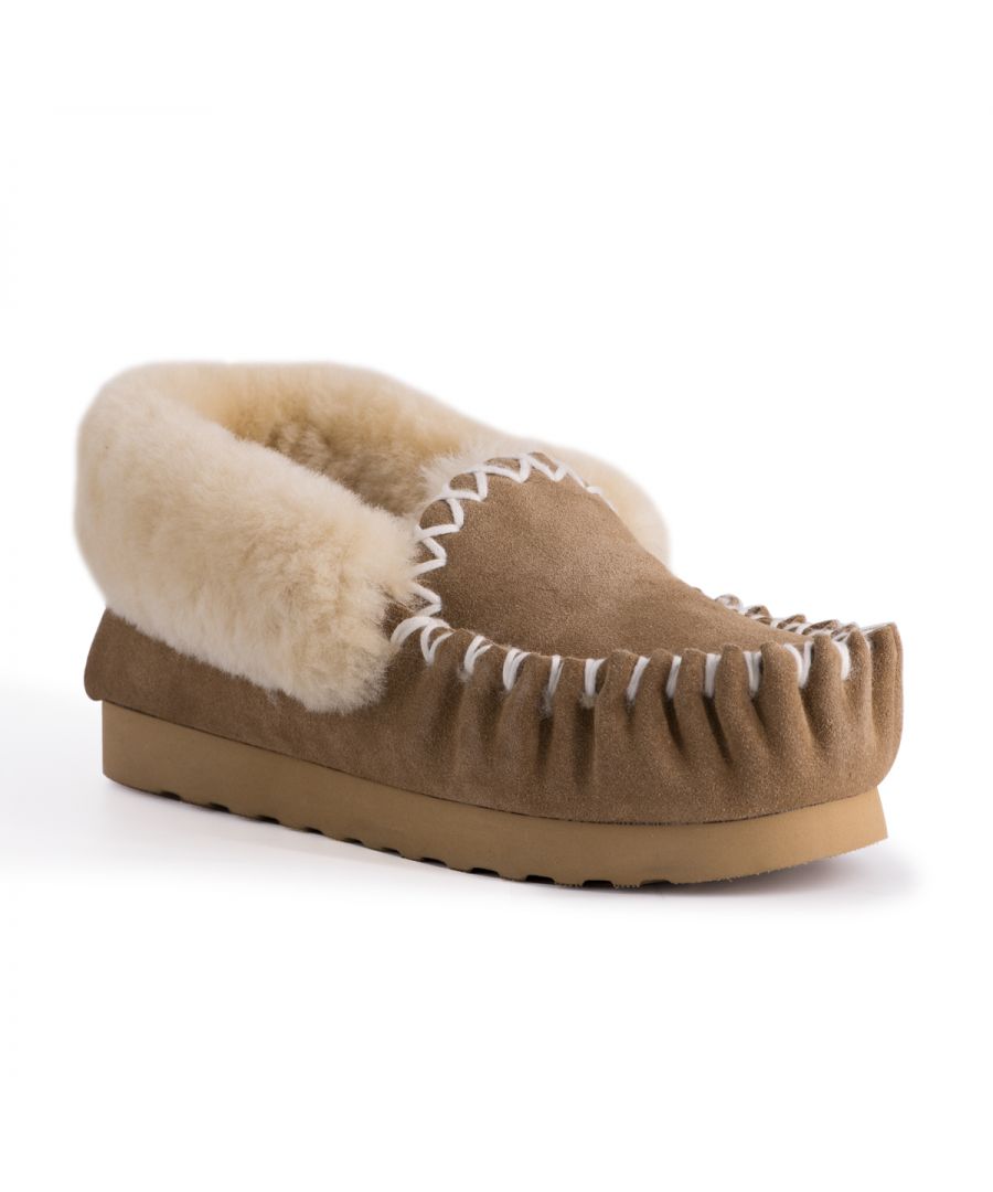 DETAILS\n\n\n\nCosy moccasin you will never want to take off your feet\nPlush premium Australian sheepskin lining\nLeather suede upper - Water Resistance\nFull Australian sheepskin insole\nFine craftsmanship\nLight weight EVA outsole - soft and extra cushioning\n\nSheepskin breathes allowing feet to stay warm in winter and cool in summer\n100% brand new and high quality, comes in a branded box, suitable for gift