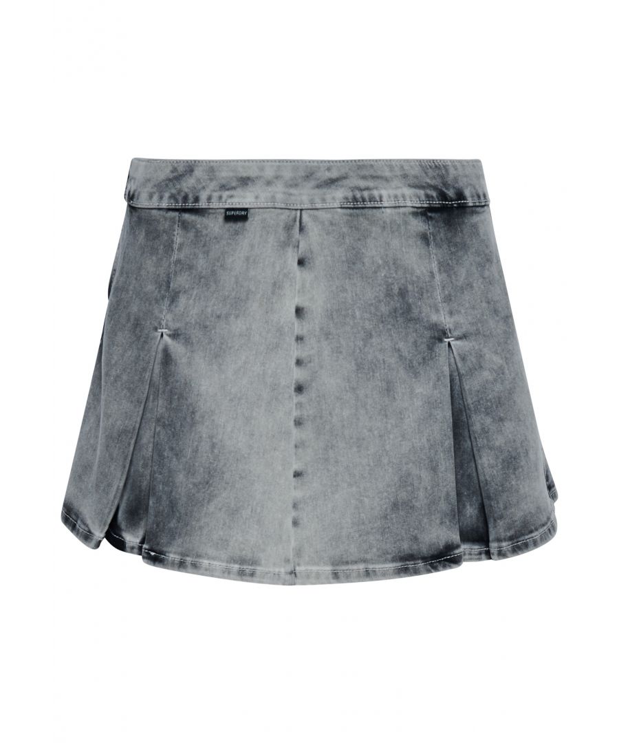 Superdry Womens Vintage Mini A-Line Pleat Skirt - Grey Cotton - Size 12 UK