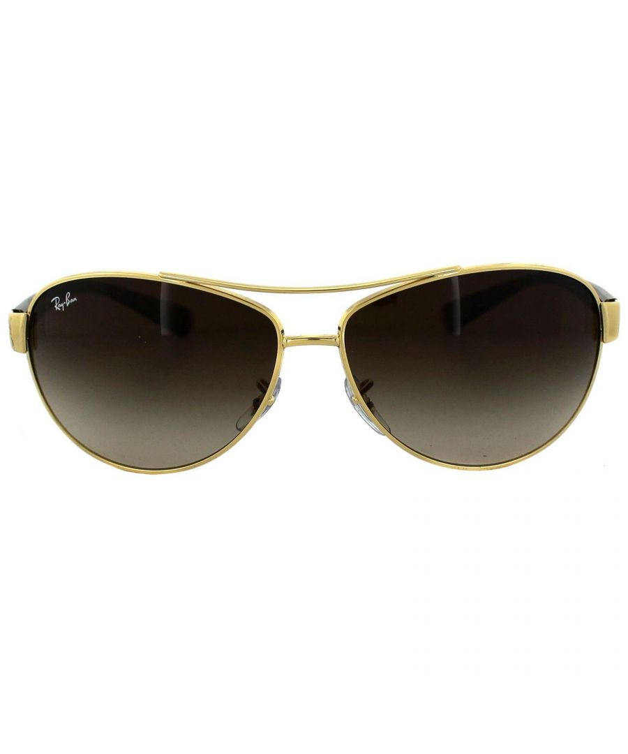 Ray-Ban Sunglasses 3386 Gold Brown Gradient 001/13 are a larger version of the classic Rayban aviator sunglasses. These have a much larger wider arm with the classic aviator shape.