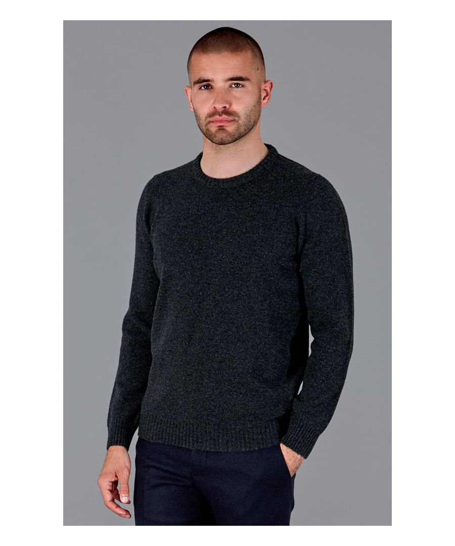 paul james knitwear mens 100% british lambswool crew neck jumper in charcoal - size small
