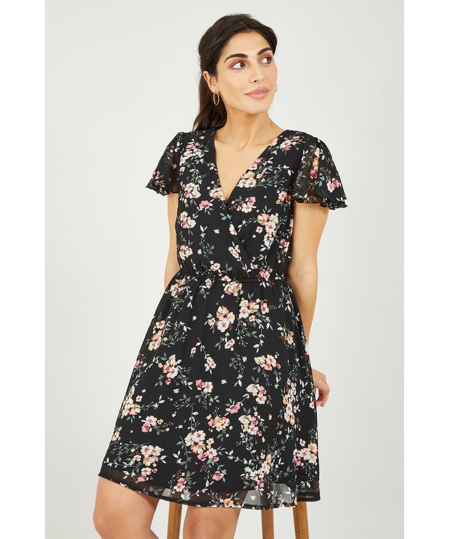 Black Lace Skater Dress With Woven Skirt