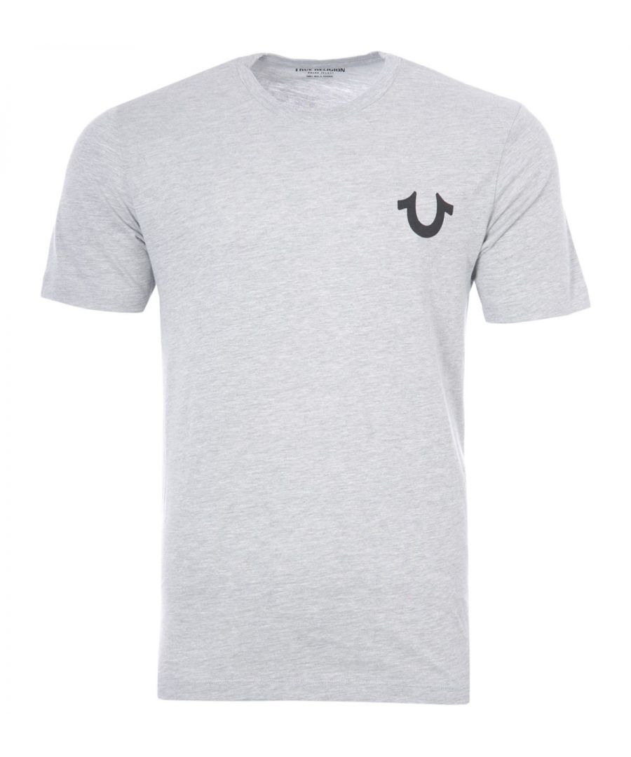 True Religion Buddha WT Grey T-Shirt. True Religion Buddha WT Grey Tee. Signature Horseshoe Brand Logo On Front Left Chest. Large Buddha Branding Across The Back. Crew Neck Tee, Regular Fit, Fits True To Size, 90% Cotton, 10% Polyester. Style - 106668 Heather Grey