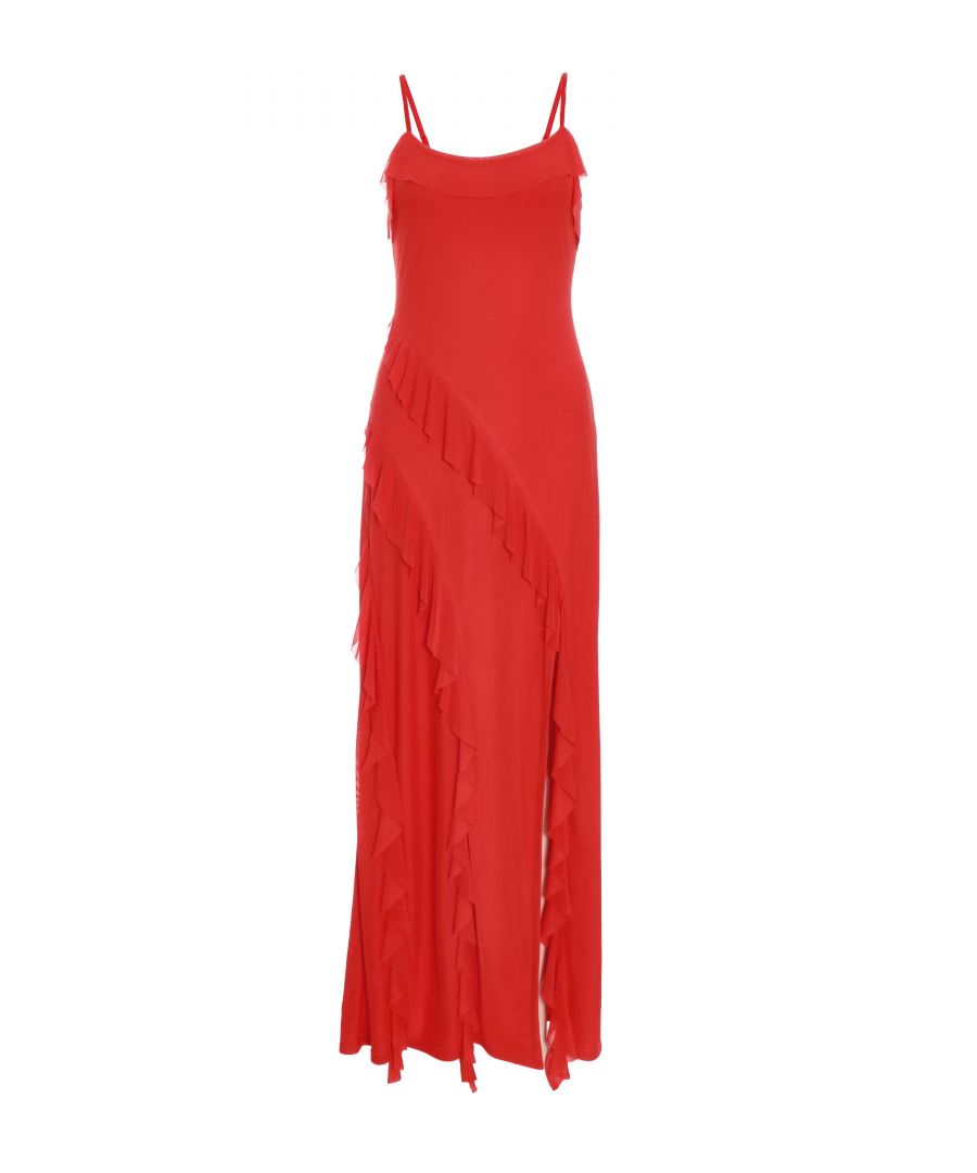 Quiz Womens Red Mesh Ruffle Maxi Dress - Size 18 UK