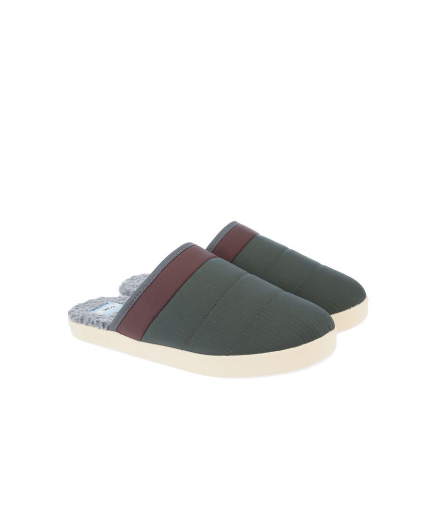 Mens Toms Harbor Slippers in green.- Slip on closure.- Faux fur lining.- TPR outsole perfect for both indoor and outdoor use.- Built-in EVA insole.- Synthetic upper  Textile lining  Synthetic sole.- Ref.: 10016929