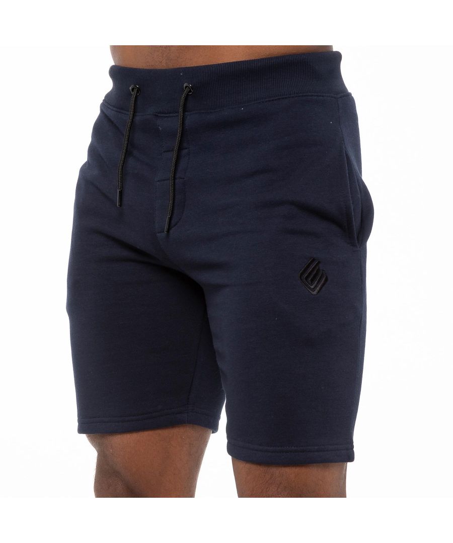 Enzo / Kruze Mens Regular Fit Fleece Shorts in Navy, 50% Cotton, 50% Polyester,  Elasticated Waist with Drawstring,  Enzo Logo Embroidery on Leg, 2 Pocket Design, Machine Washable, Ideal for Autumn, Winter, Spring Seasons Wear Casually, Sports or Off leisure Occasions.