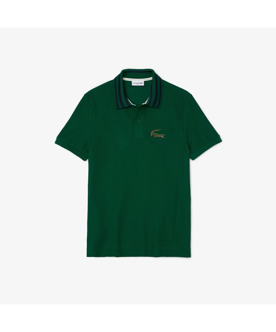 Lacoste Mens Slim Fit Crocodile Embroidery Pique Polo Shirt in Green Cotton - Size X-Large
