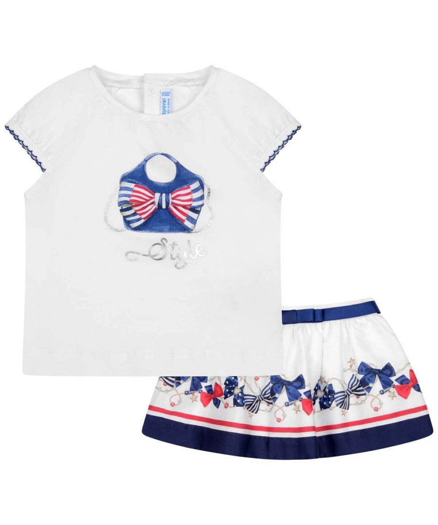 Mayoral Baby Girls White & Navy Cotton Skirt Set - Size 2Y