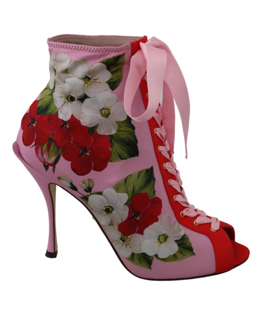 Image for Dolce & Gabbana Pink Floral Jersey Stretch Open Toe Boots