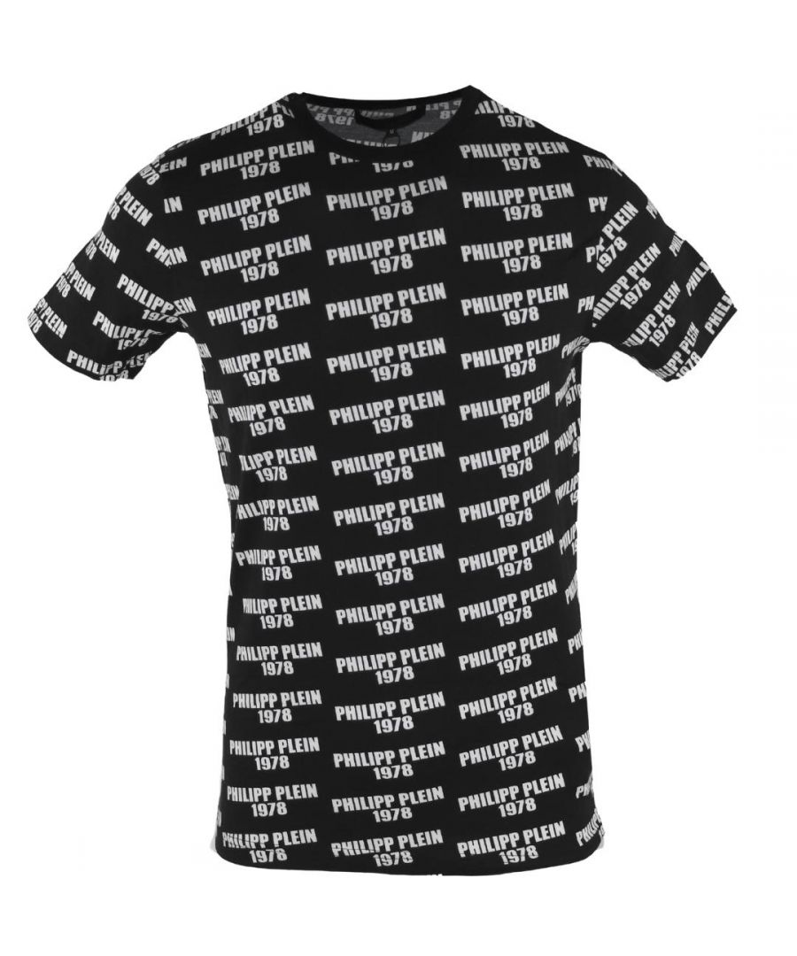 Philipp Plein 1978 All Over Logo Black Underwear T-Shirt. Stretch Fit 95% Cotton, 5% Elastane. Philipp Plein 1978 Branded Logo. Short Sleeved T-Shirt, Underwear Collection. Style Code: UTPG21 99