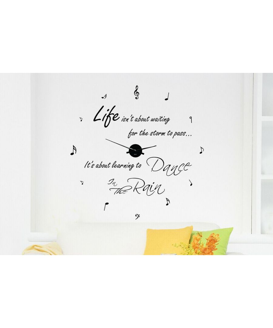 - Decorate your room with this modern design wall sticker and clock. \n- This product contains the clock mechanism and a set of decorative wall stickers. \n- Aluminium construction; No numerals; Takes one AA battery not included.\n- We warrant the clock against defects in materials and manufacture under ordinary consumer use for two years from the date of purchase.\n - Please keep your receipt, e-receipt or order confirmation for the warranty to be validated.